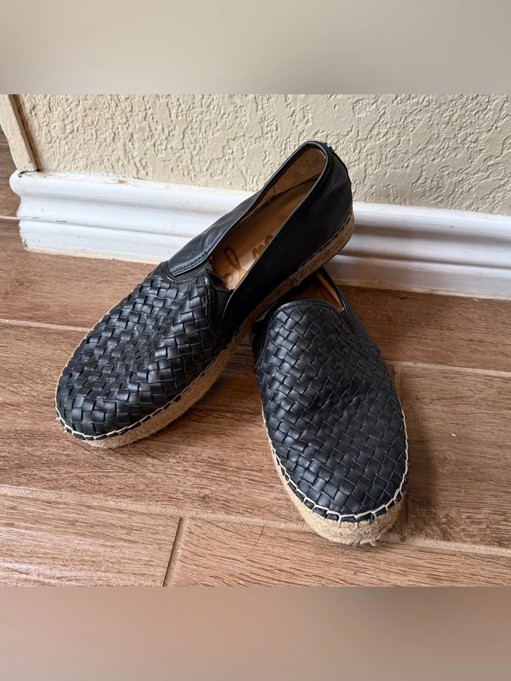Sam Edelman Women's Size 10M Catherine Woven Black Leather Espadrilles